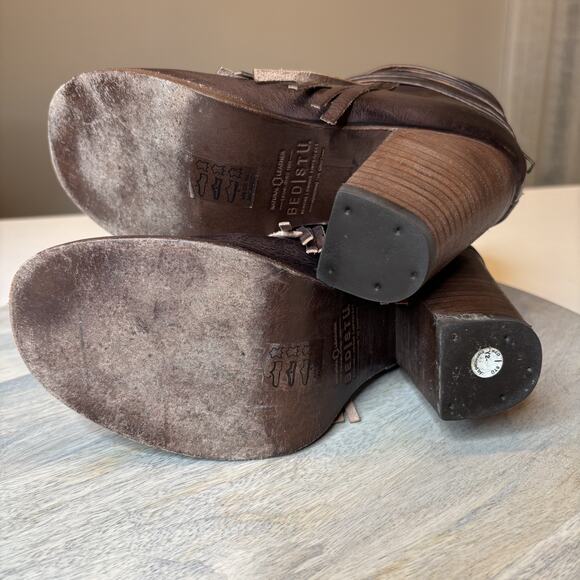 Bed Stu Onset Olivia Peep Toe Women's Fringe Brown Leather Booties Size 6.5 - Picture 8 of 12